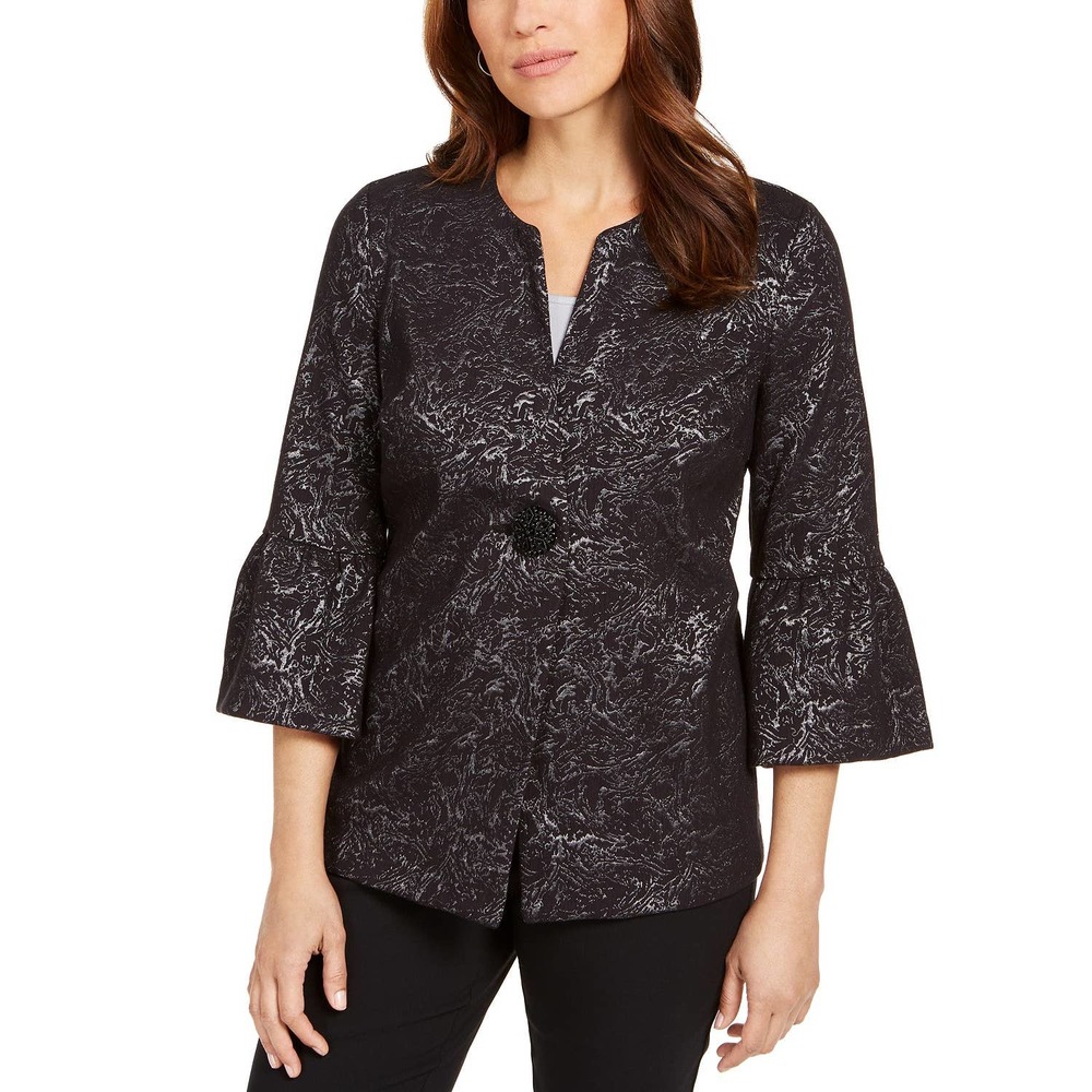Metallic Jacquard Bell-Sleeve Jacket Med